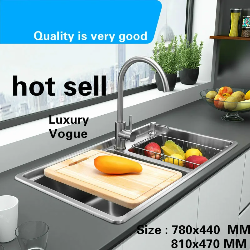 

Free shipping Standard food-grade 304 stainless steel big kitchen single trough sink fashion hot sell 780x440/810x470 MM