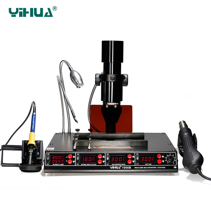 YIHUA 1000B BGA Rework Station 4 in 1 Infrared Rework Station SMD Hot Air Gun 540W Preheating Station 75W Soldering Iron station