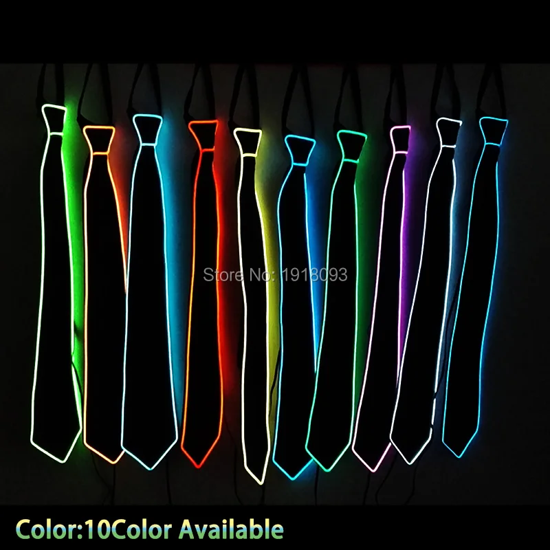 

100PCS/Lot Battery Powered 10 color Glowing Sound active LED Strip Neon Neck tie Flashing EL Neck tie as Dance Party gift