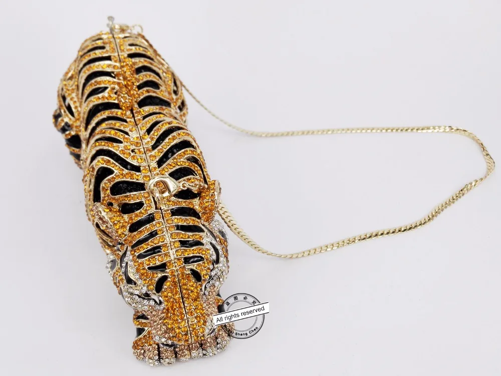 Alla moda Animale Tigre Sacchetto di Sera Del Diamante di Lusso In Oro Diamante di Cristallo Della Frizione del sacchetto di Cerimonia Nuziale