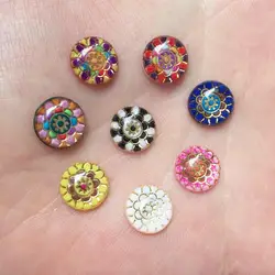 New 80pcs Resin 10mm Round Colorful Flower Flat Back Rhinestone Appliques DIY Wedding Scrapbook Craft W41