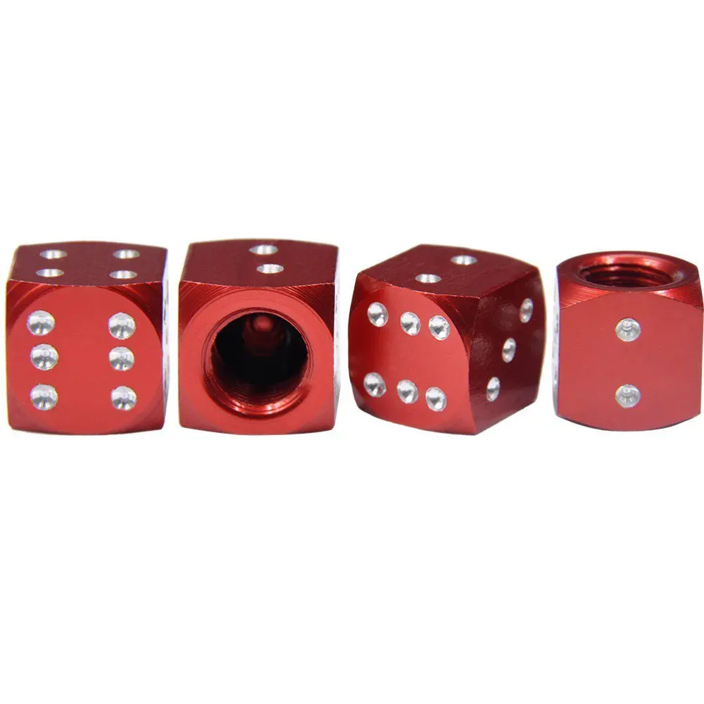 4pcs Aluminium Dice Red Wheel Tire Air Valve Caps for Car Truck Bike Bicycle Wheel Rims  Accessories Delicate Car Tyre Dust Cap