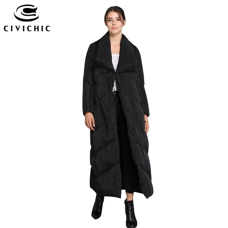 

CIVICHIC New Fashion Winter Warm Clothing Personality Cloak Thicken Down Jacket Long Tie Placket Eiderdown Parka Soft Coat DC585