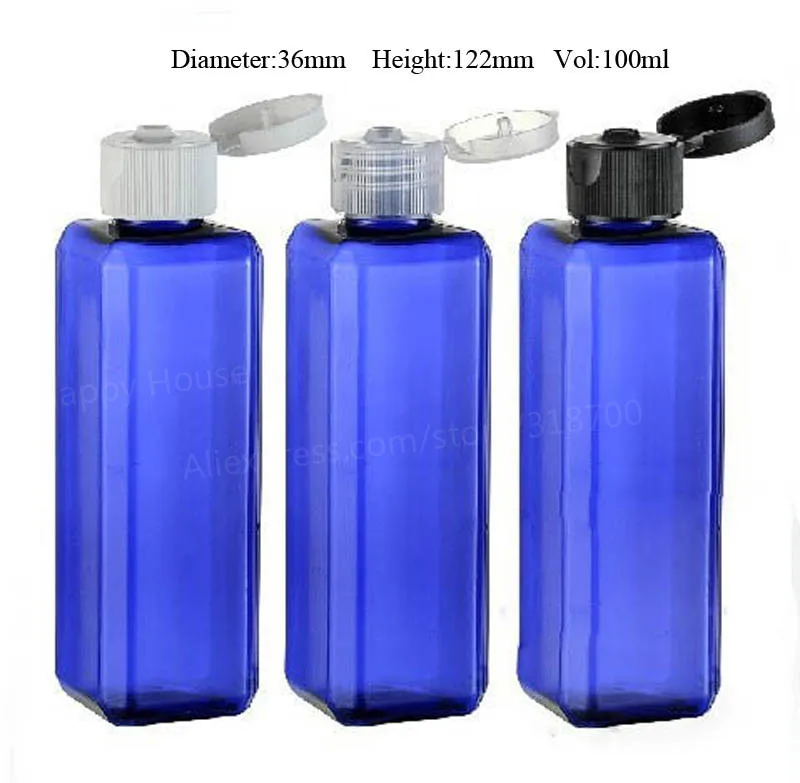 

24 x 100ml Empty Square Cobalt Blue PET Cream Bottle With Square Shoulder FilpTop Cap 100cc Plastic Shampoo Cosmetic Packaging