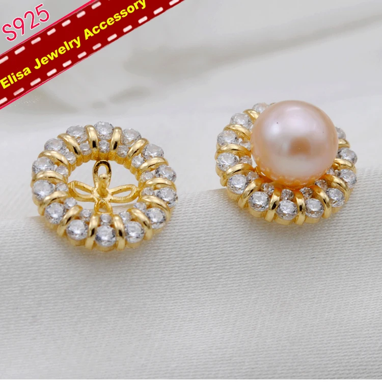 Shinning Classic Pearl Stud Earrings Holder S925 Sterling Silver Pearl Earrings Findings Women DIY Earrings Jewelry Acc 3Pairs