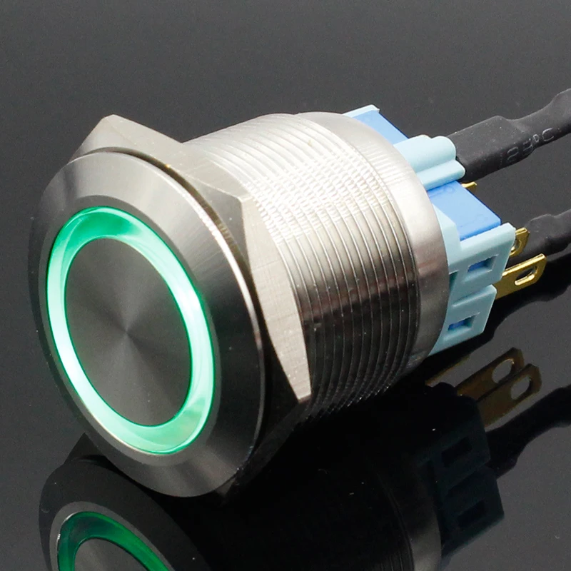 25mm 6V 12V 24V 220V Blue Ring Led Light Momentary/Locking Push Button Switch DPST Metal Industrial Boat Car DIY Switch