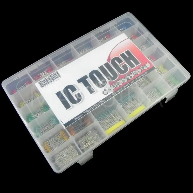 30มูลค่า900Pcs Diffused รอบแบน Top สี่เหลี่ยมผืนผ้า LED ชุดกล่องชุด