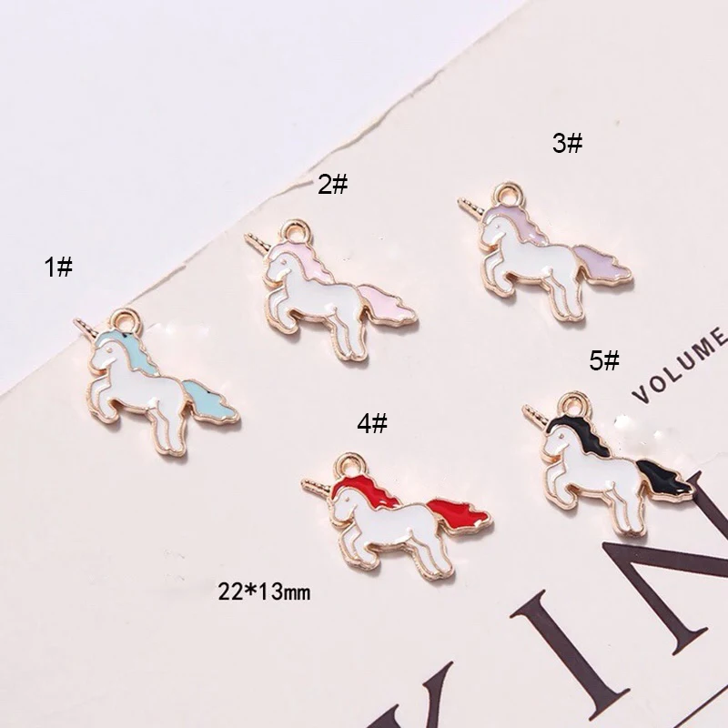 10pcs/lot Unicorn Enamel Charms Drop Oil Pendant Golden Tone Small Horse Metal Findings Earring DIY Jewelry Accessory YZ019