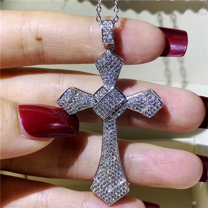 

Fashion 925 Sterling silver Cross Pendant Necklace AAAAA Cz Long Cross Pendant Pave for Women Men Party Wedding jewelry