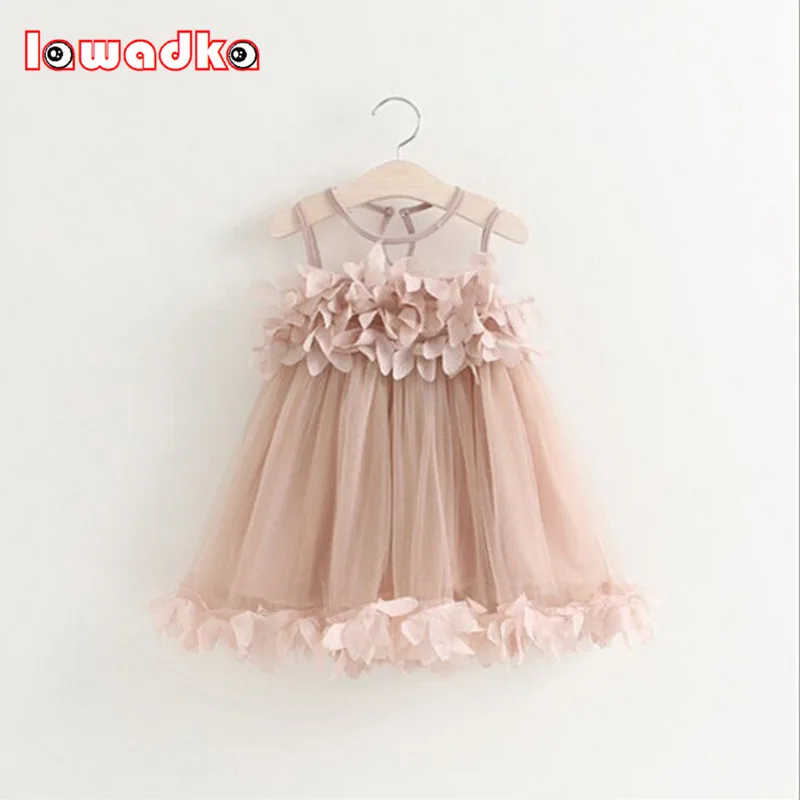 Summer Mesh Vest Girls Dress Baby Girl Princess Dress Fashion Sleeveless Petal Decoration Party Chlidren Clothes