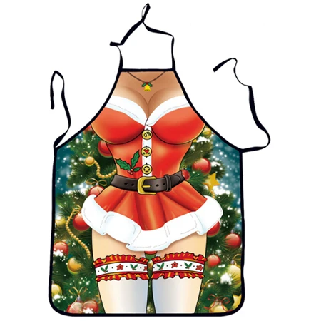 Christmas Apron Chef 3D Print Muscle Man Kitchen Halterneck Waist Xmas Aprons Wedding Party Accessories For Women Men 72x54cm