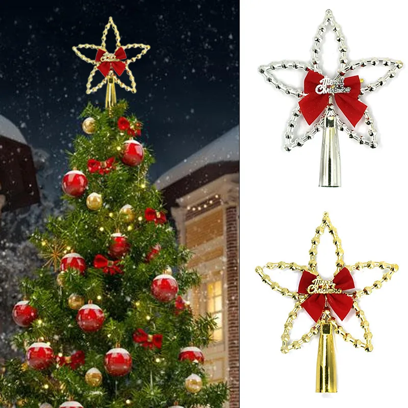 New Arrival Christmas Decorative Stars Christmas Tree Top Decor Ornament 18cm Sliver Gold Bling Star for Xmas Festival Party