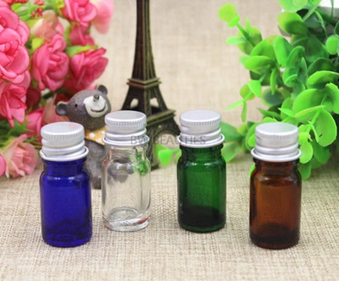 

5ml Small Glass Bottles Aluminium Cap Silver gold Lid Mini green amber blue Clear Empty Glass Jars Vials Bottles