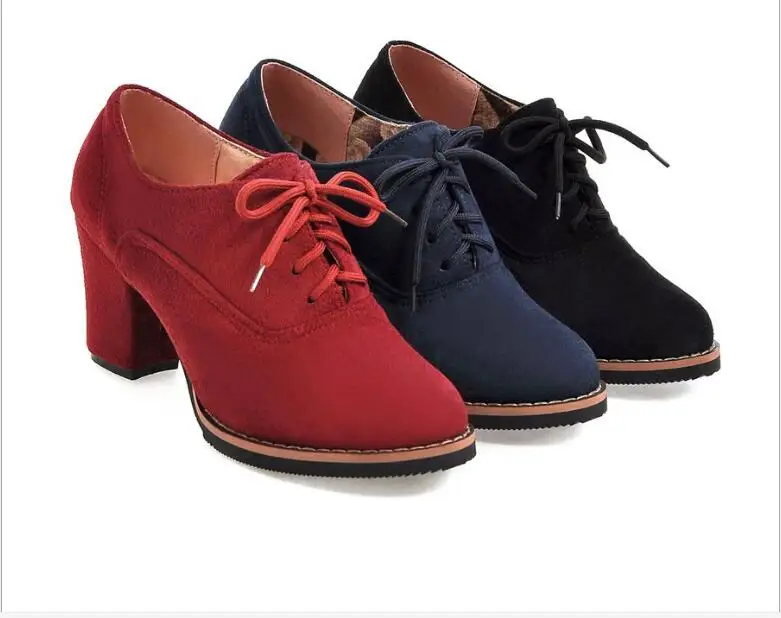 Women shoes Fashion Autumn Short Boots Female Suede Lace Up Block High Heels Ankle Boots Ladies Office Shoes