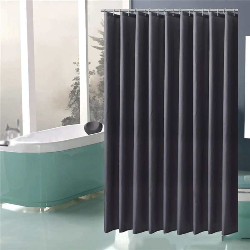 Modern Gray Shower Curtains Waterproof Fabric Solid Color Bath Curtains for Bathroom Bathtub Large Wide Bathing Cover with Hooks