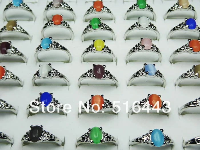 Hot Sale 100pcs Mix Natural Cat eye Stones Alloy Silver Plated Fashion Rings Wholesale Jewelry Lots A-090