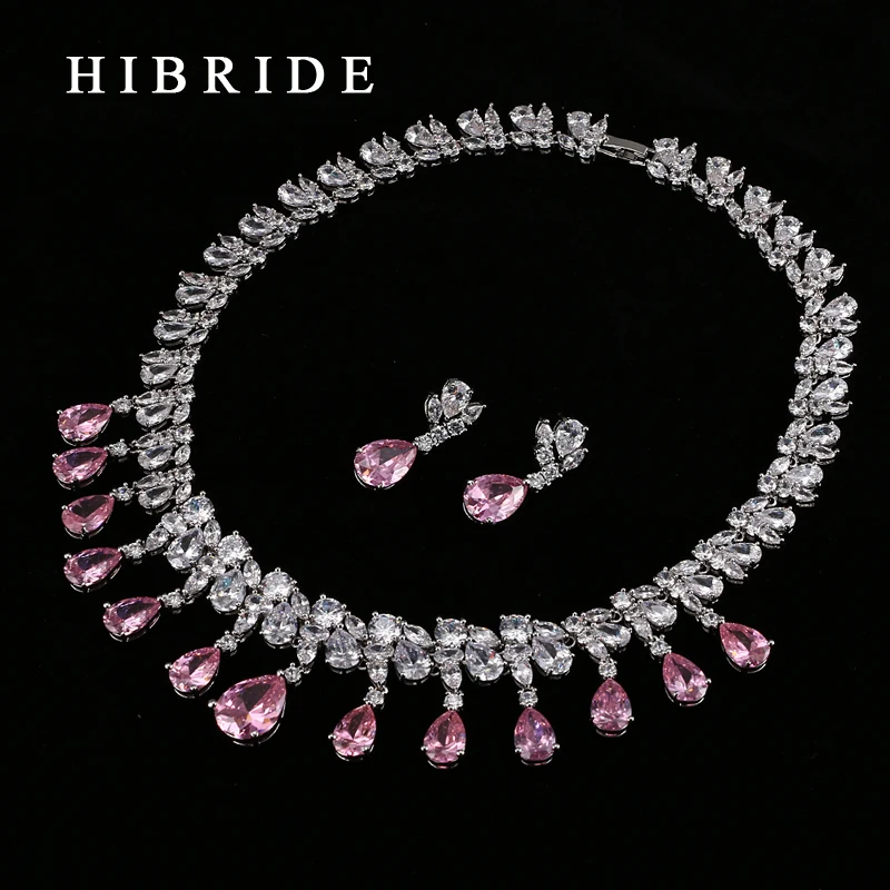 HIBRIDE Top Quality Tear Drop Shape AAA Cubic Zirconia Bridal Wedding Jewelry Sets,White Gold Color Jewelry Set N-59