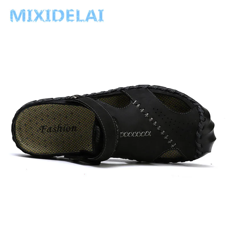 MIXIDELAI New Big Size 38-48 Genuine Leather Men Sandals Summer Quality Beach Slippers Casual Sneakers Outdoor Roman Beach Shoes