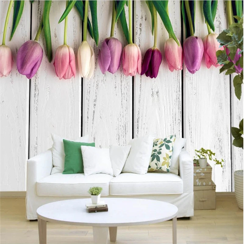 

beibehang 3D wallpaper for walls 3 d White Wood Tulip Background Art Mural wallpaper for Living Room Home Decor flooring