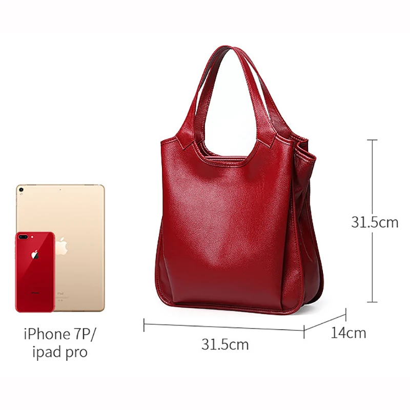 Genuine Leather, 3 Compartments Large Shoulder Bag, Women 100% Natural Cowhide Shoulder Shopping Bag, Fashion for  girl A285