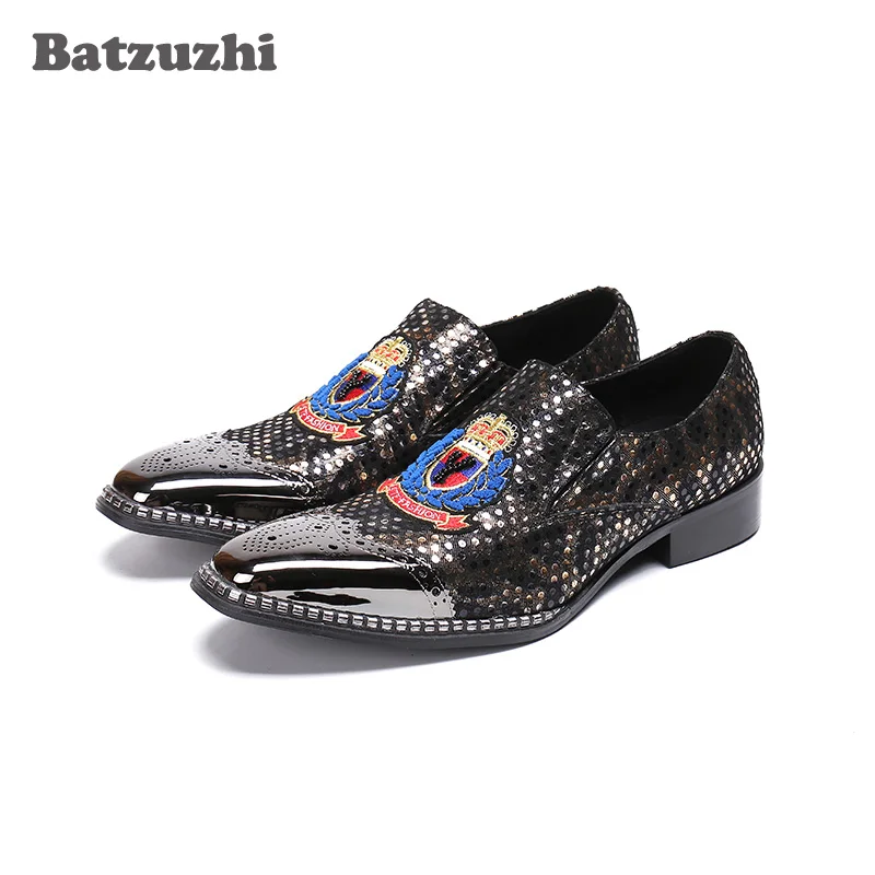 

Batzuzhi Metal Toe Mens Shoes Black Leather Men's Dress Shoes Print Pattern Designer's Formal Shoes Men Party and Wedding, US12