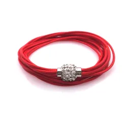 2024 Hot Selling Vintage Charm Multilayer Red Leather Bracelet Rhinestone Bracelet Magnetic Buckle Cuff Bracelets For Women