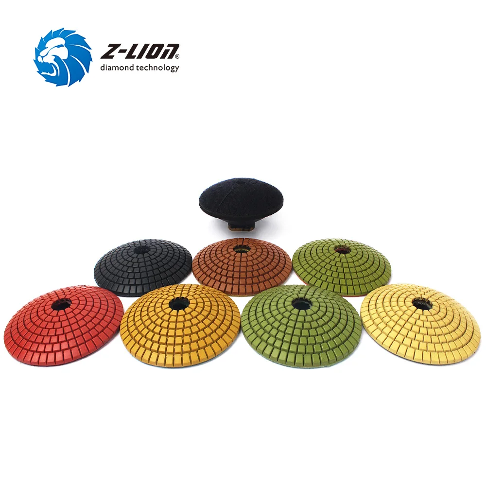 Z-LION 4 Inch 8pcs Diamond Convex Polishing Pad Bowl Type Arc Stone Marble Granite Convex Grinding With Rubber Back Wet Use Bowl