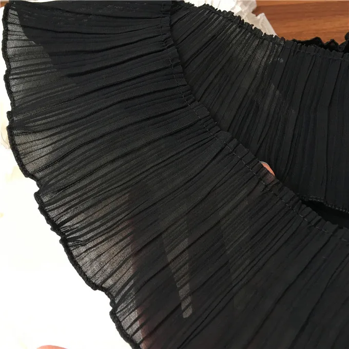 10CM Wide White Black Pleated Chiffon Lace Collar Elastic Ruffle Trim For Garment Dress Folded Sewing Guipure Fringe Accessory