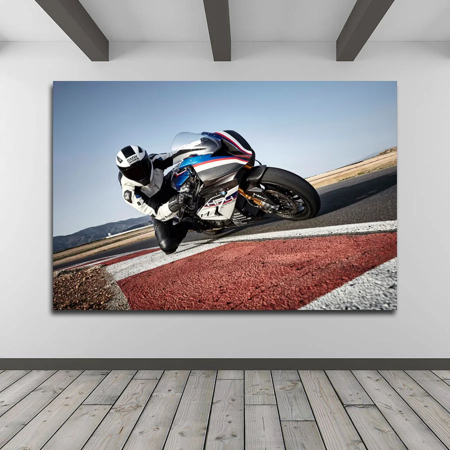 Motorcycle B M W HP4 Race Superbike Decorative paintings Picture Printed Wall Art Poster Canvas Cloth Printed for Room Decor