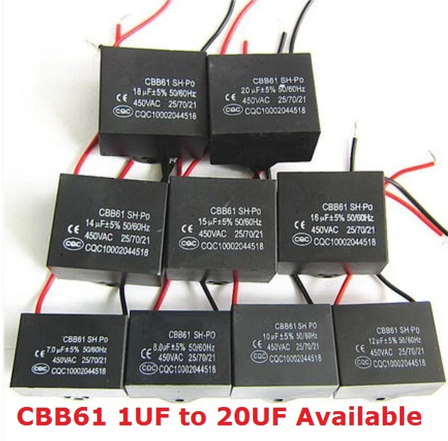 

2PCS CBB61 450V 5uf/4.5uf/6uf/7uf/8uf/10uf/12uf/16uf/20uf CBB61 Fan Capacitor 450VAC 1/2/1.2/1.5/2.5/3/3.5/4/UF Capacitance