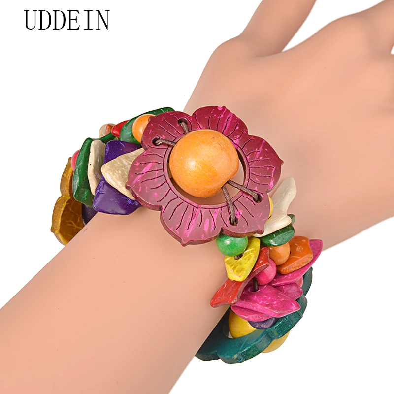 UDDEIN Blumen-Holz-Armband für Frauen, böhmische mehrschichtige Lätzchen-Perlen, Schmuck-Charm, Bulk One Direction Strand-Armbänder und Armreifen