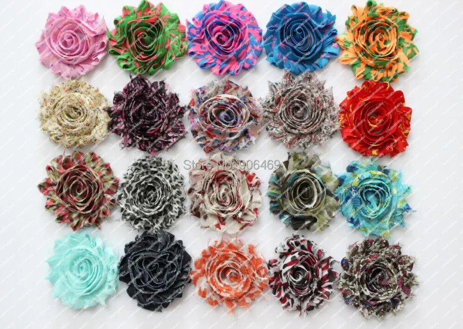 

2.5" Print chic shabby frayed chiffon flowers,chiffon flowers 100pcs/lot FOR hair flower