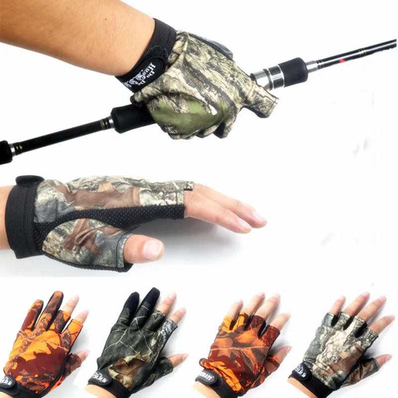 Camouflage Fishing Gloves Half-Finger Three Five Fingers Cut Professional Night Lure Glove Anti-skidding