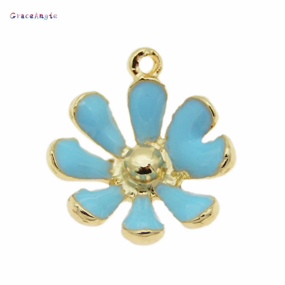 GraceAngie 10PCS Enamel Blue Daisy Flower Charm Zinc Alloy Pendant For Jewelry Making Pendant Necklace Findings Accessory