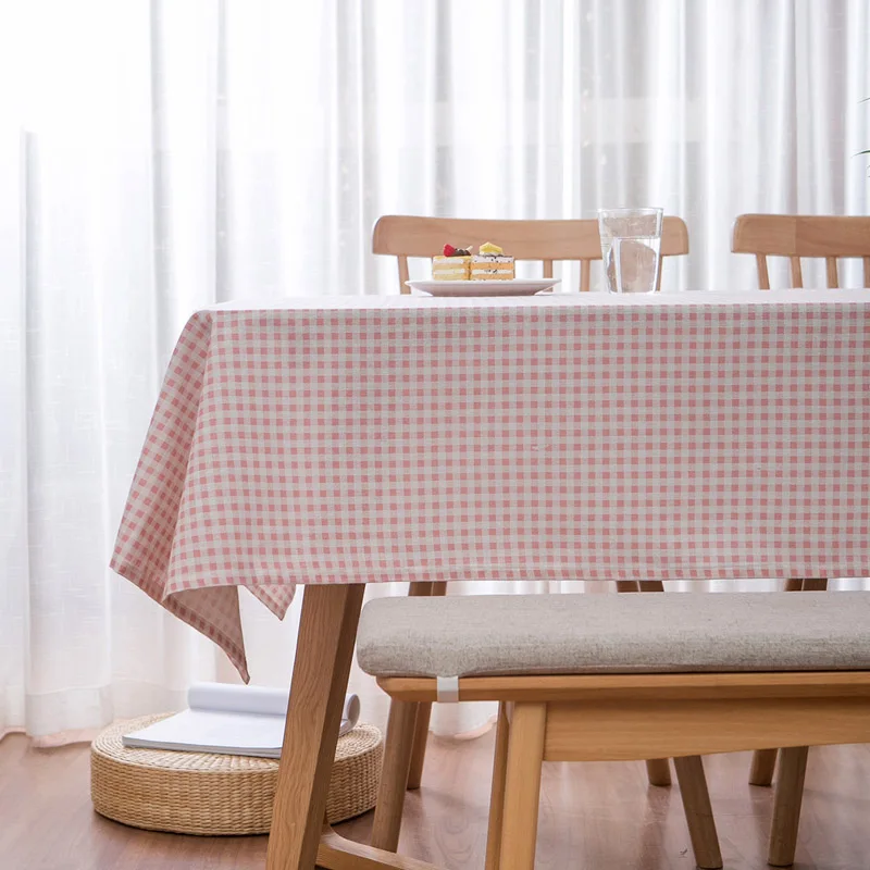 Pastoral Pink Plaid Tablecloth Home Daily Living Room Dining Room Table Cover Coffee Table Desk Cotton linan Table Cloth Mantele