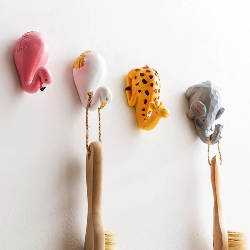 Kawaii Flamingo Hanging Wall Hook Resin Cartoon Cute Decorative Key Holder Coat Hanger Aesthetic Room Decor Nursery Decoration