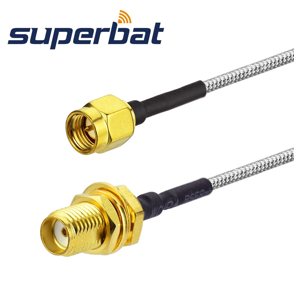 Superbat Antenna Feeder Cable Assembly SMA Female Bulkhead to SMA Male Semi-Flexible .141" Cable RG402 15cm