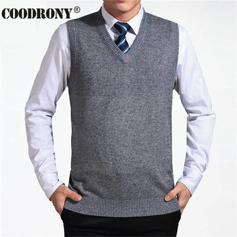 COODRONY 2020 New Arrival Solid Color Sweater Vest Men Cashmere Sweaters Wool Pullover Men Brand V-Neck Sleeveless Jersey Hombre