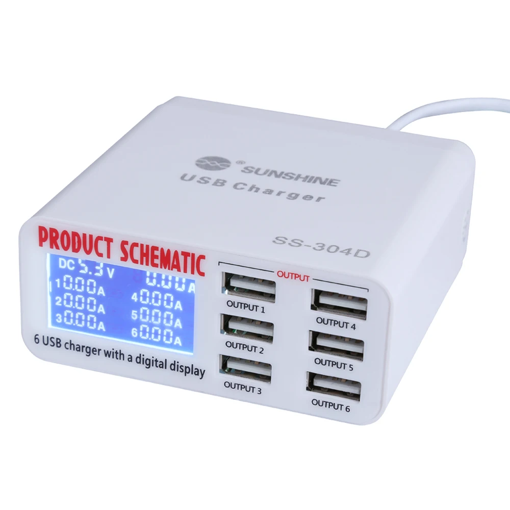 شاحن USB سريع 6 منافذ لأجهزة iPhone و iPad و Samsung ، أدوات إصلاح الهاتف الخلوي ، 100 فولت-240 فولت