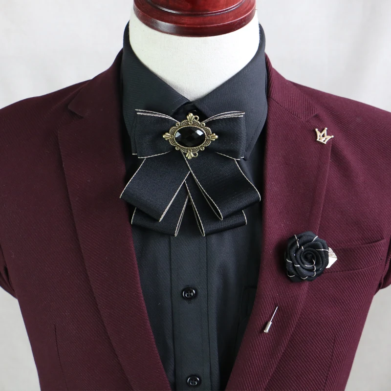 New Free Shipping fashion male MEN'S wedding groom Groomsmen Korean bow collar Brooch retro blouse tie presided Headdress