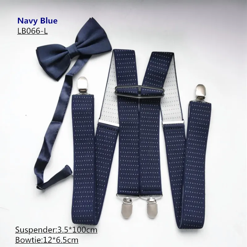 LB066- Adult supenders and bowtie sets 3.5 width Dot Strap big size X-back suspender bow tie set for Men Women Wedding