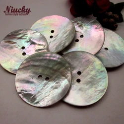 Niucky 38mm 35mm 2 holes Natural Akoya Pearl Large Shell Buttons for Decoration Natural Shell Craft Sewing Material S0101-051#38