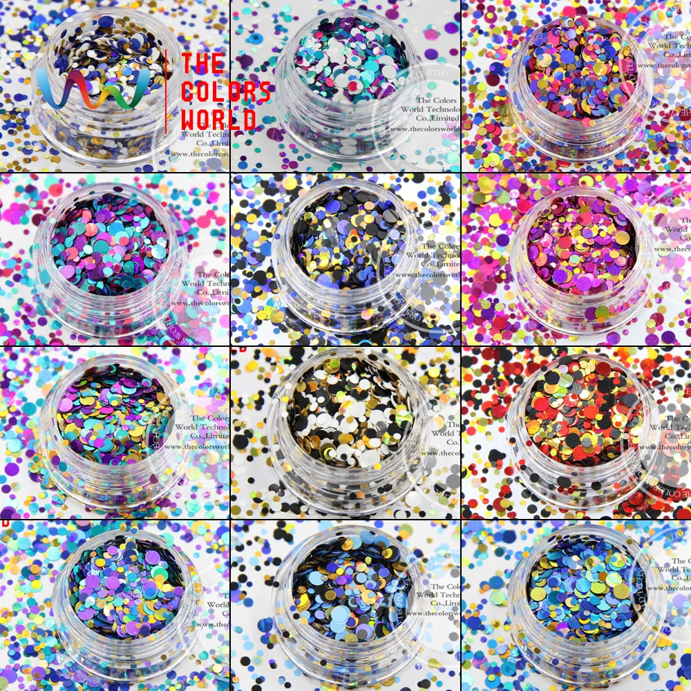 

TCT-004 Mix Colors Round Dot Shapes Glitter For Nail Art Decoration Nail Gel Makeup And Body Art Body Painting DIY Decoration
