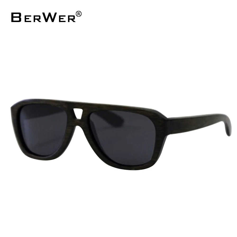 

BerWer Handmade Black Bamboo Sunglasses Men Square Sun Glasses UV400 Oculos De Sol Masculino