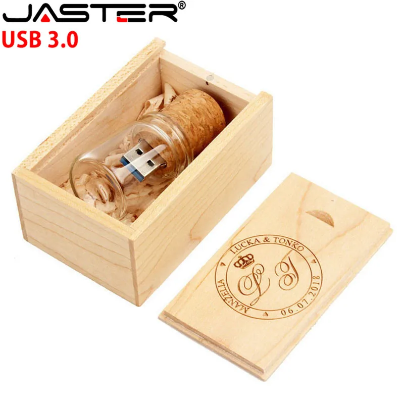 JASTER USB 3.0 wooden cork drifting bottle flash drive pendrive 4GB 8GB 16GB 32GB 64GB wishing bottle wedding gift customer LOGO