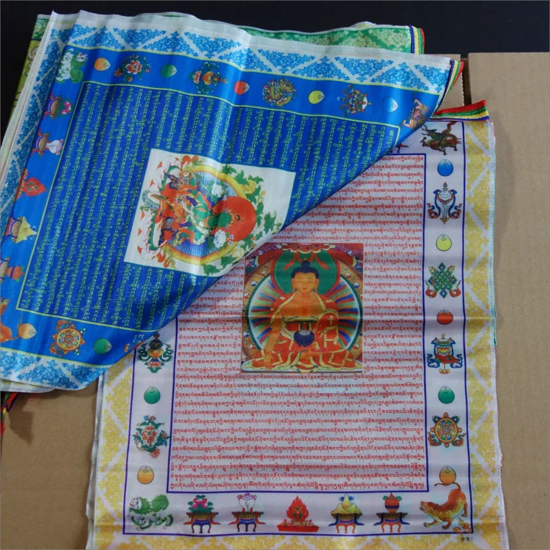 Tibetan Prayer Flags Buddhist Outdoor Tibet Garden Decorative Five Color Banner Sutra Streamer Total Length 9.8 Feet 10 Flag Set
