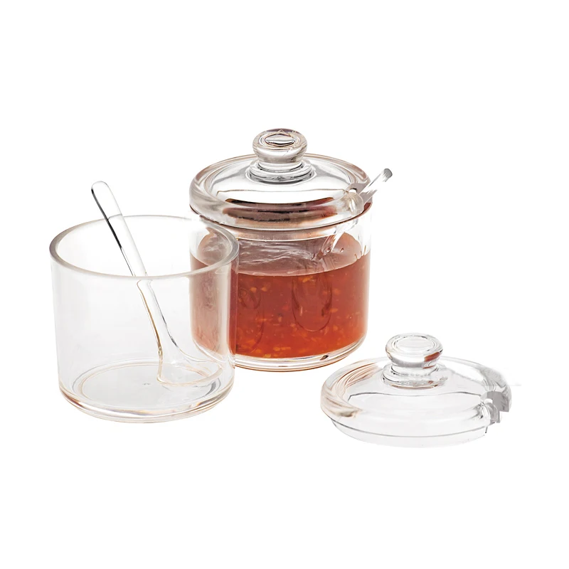 Transparent Acrylic Seasoning Holder, Durable Sugar Bottle, Plastic Saltroom with Scoop, YAB008