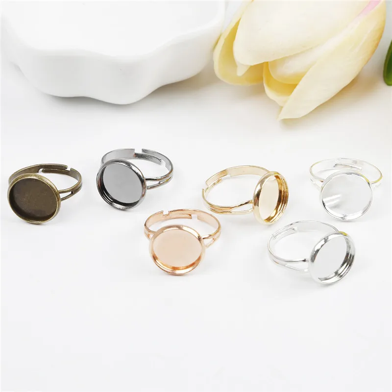 10pcs/lots Iron Ring Base Adjustable Blank Ring Base For Cabochons Cameo DIY Charm Ring Jewelry Making Findings