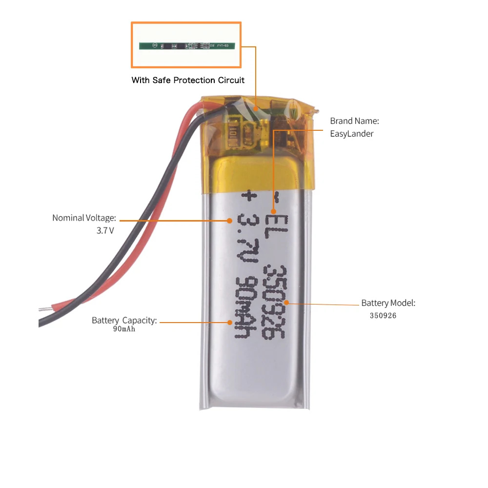 3.7V 90mAh 350926 akumulator litowo-jonowy do odtwarzacza MP3 MP4 MP5 zestaw słuchawkowy BLUETOOTH GPS awei