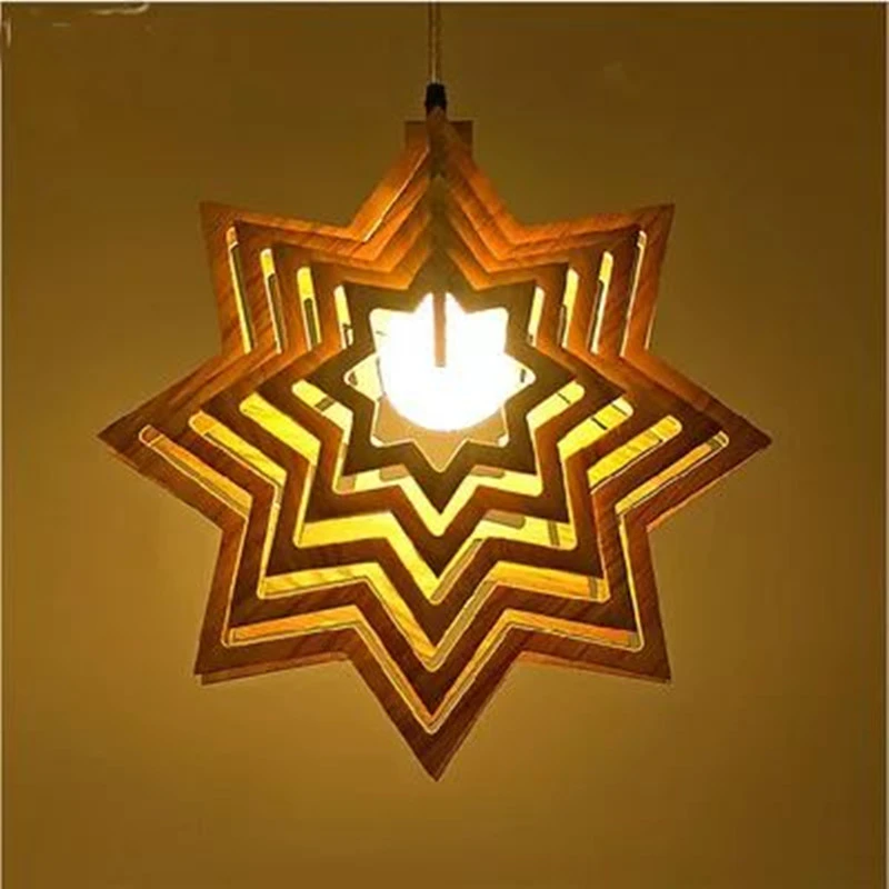 Multiple Snow Flake Stars Wood Pendant Light Fixtures American Loft Antique Retro Holiday Lamp Design for Restaurant Dining Room